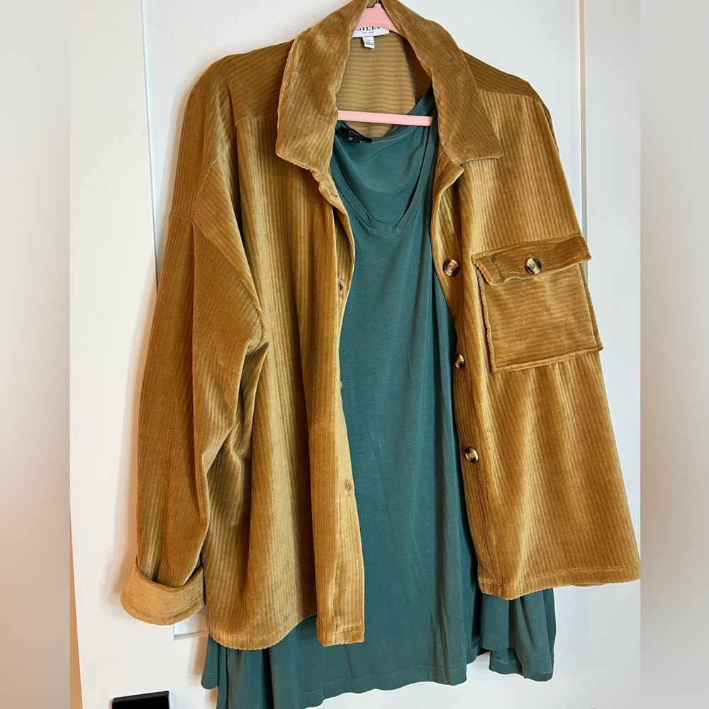Corduroy Gold Jacket and Blue Shirt Set